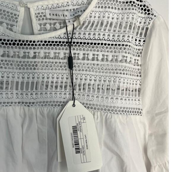 English Factory Eyelet Lace Babydoll Blouse Women Small‎ White Short Sleeve NWT - Picture 5 of 9